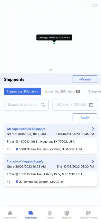 Shipments Screen